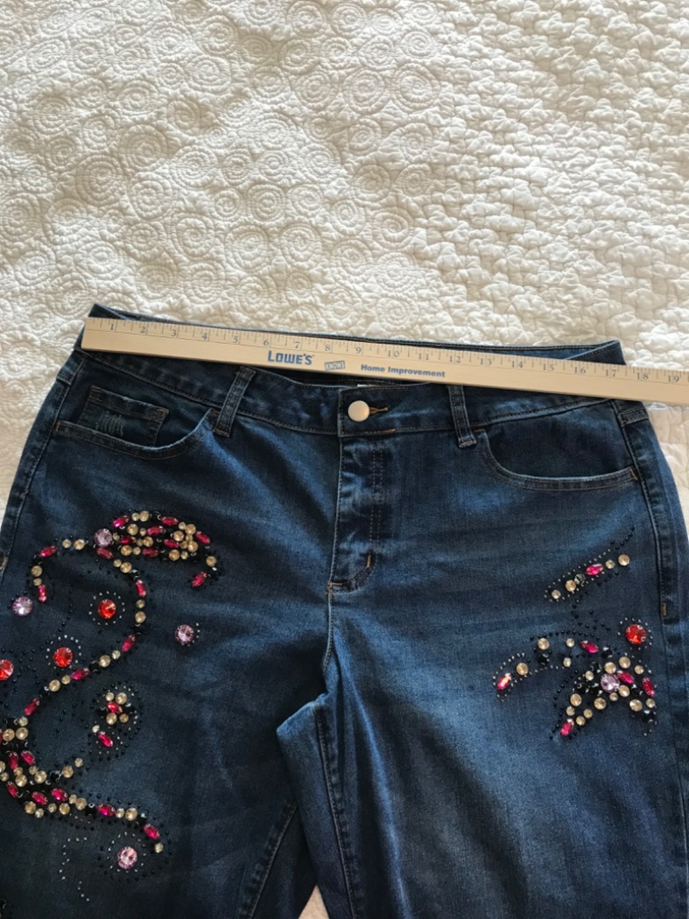 C EST. 1946 Denim colorfully rhinestoned straight legged jeans (14P) —SMALL FLAW - Picture 6 of 16